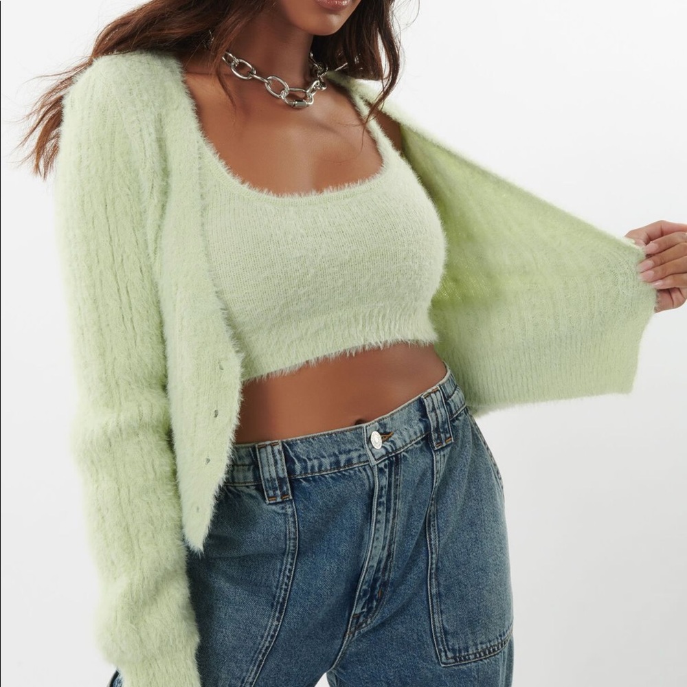 Garage fuzzy knit cardigan and tank top size XS